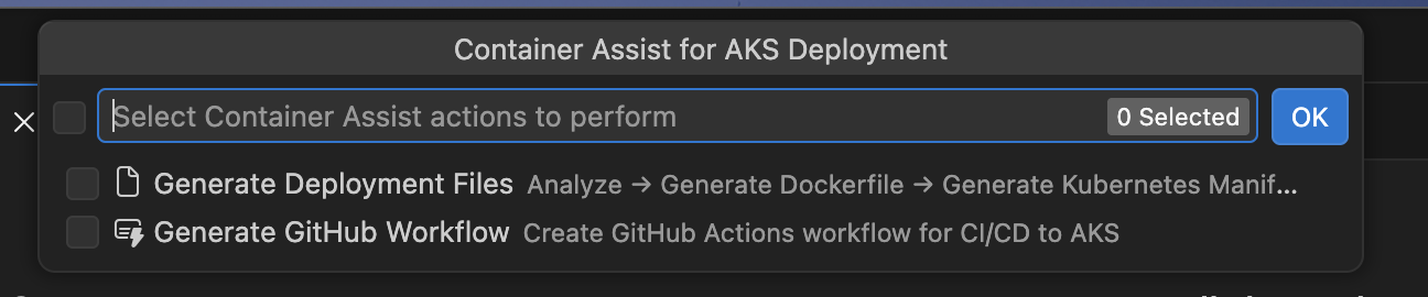 Container Assist from AKS cluster menu