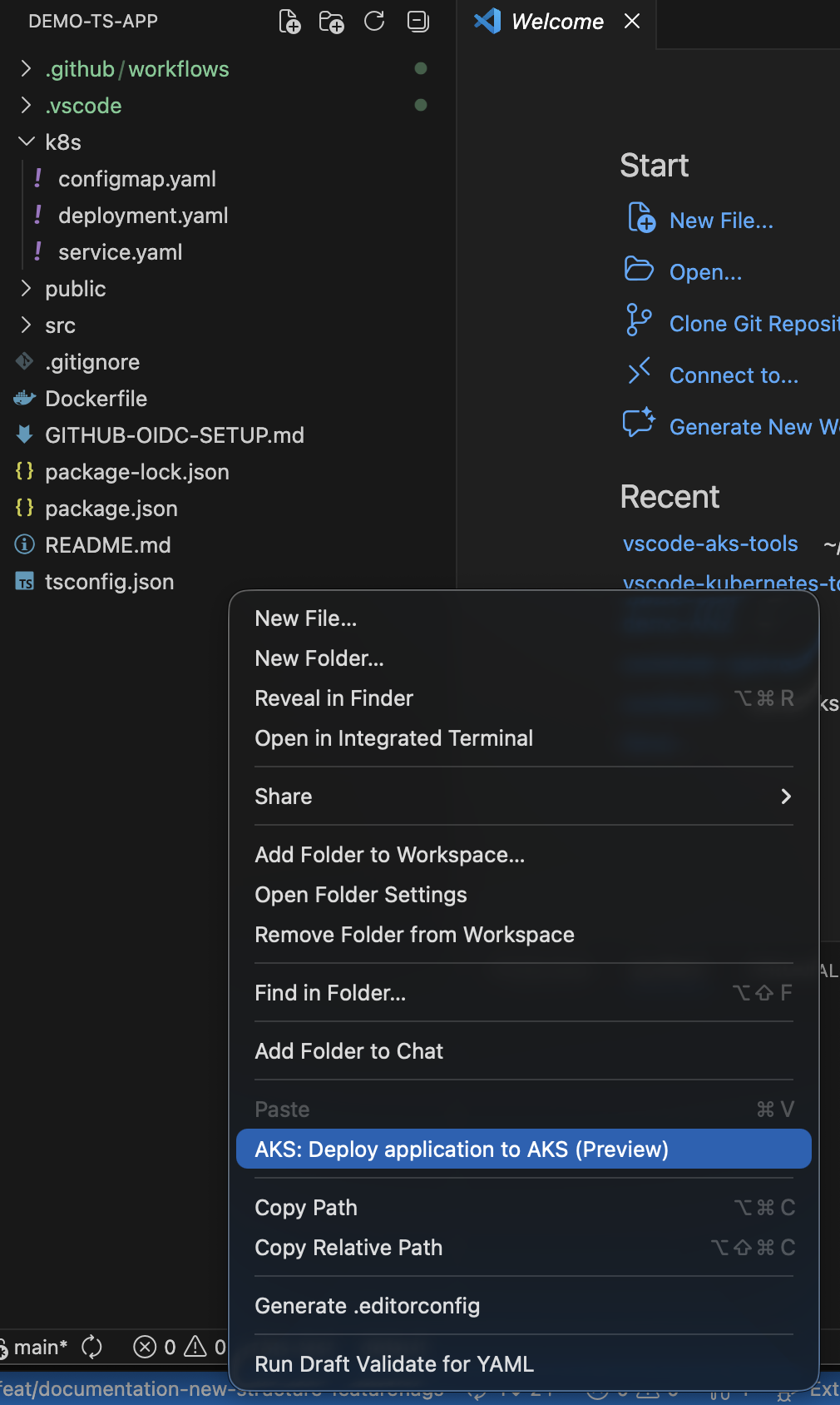 Container Assist from workspace explorer menu
