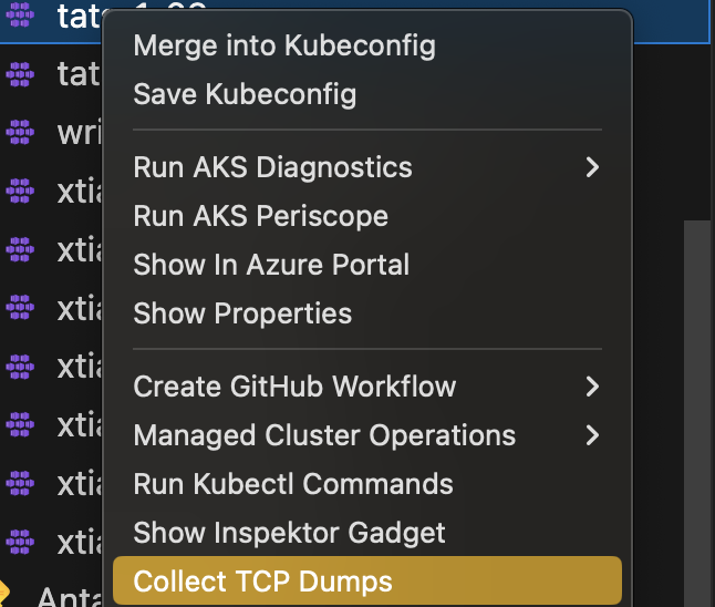 Cloud explorer tcp menu